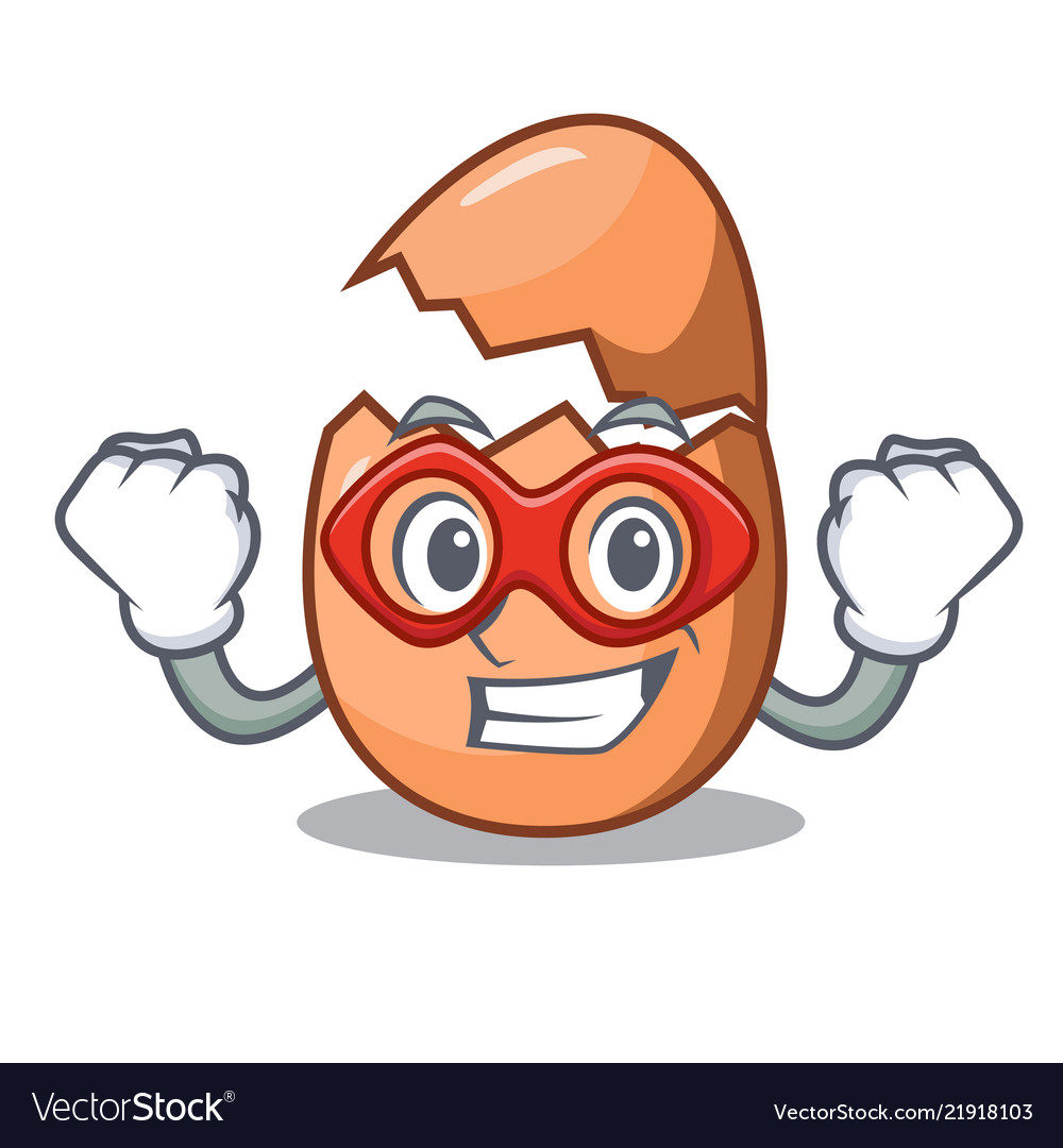 Super hero raw broken egg on table cartoon Vector Image