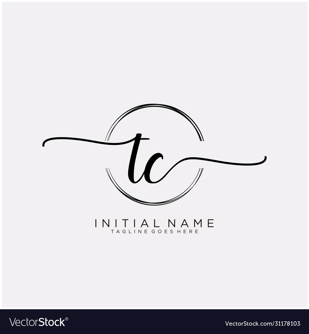 Tc initial handwriting logo with circle template
