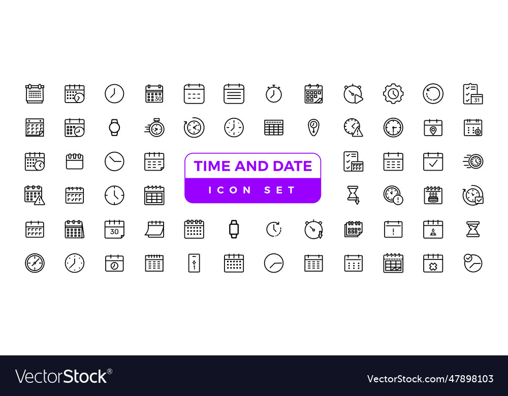 Zeit- und Uhrkalender Timer Line Icons vector image Zeit- und Uhrkalender Timer Line Icons