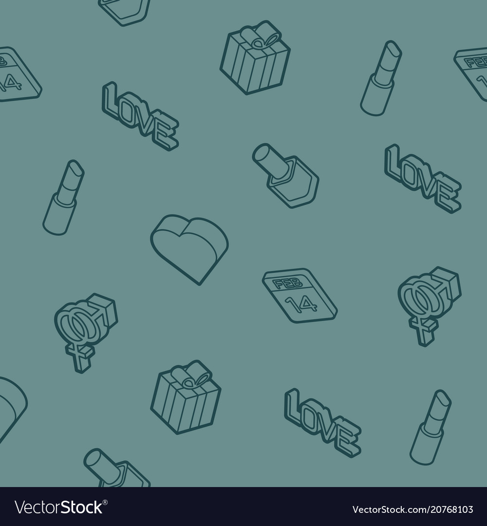 Valentines day outline isometric pattern vector image Valentines day outline isometric pattern
