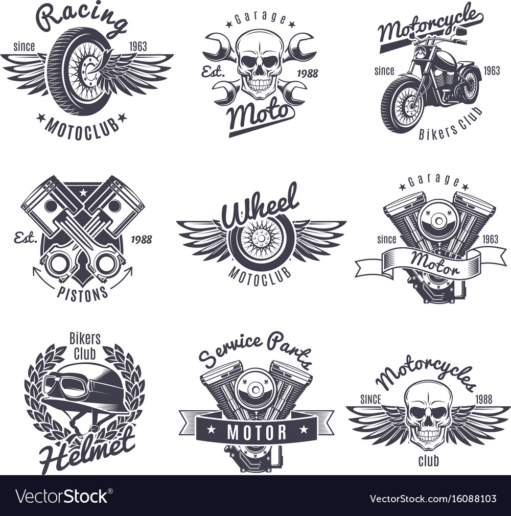 Vintage monochrome motorcycle labels set Vector Image