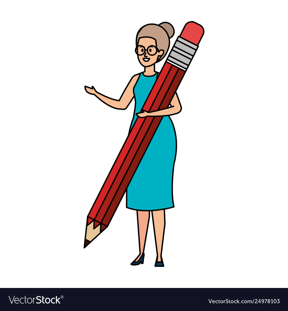Young teacher female with pencil character vector image Young teacher female with pencil character