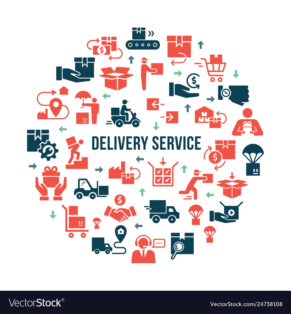 Circular template delivery logistic set in flat vector image Circular template delivery logistic set in flat