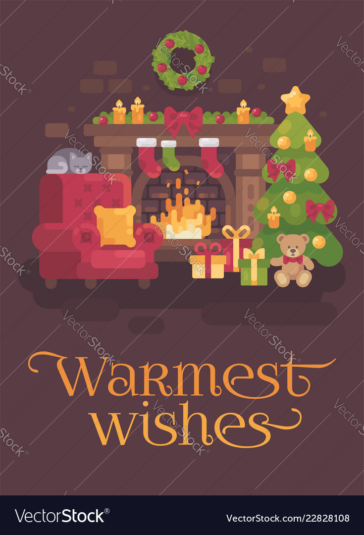 Cozy Decorated Christmas Room With A Fireplace A Vector Image