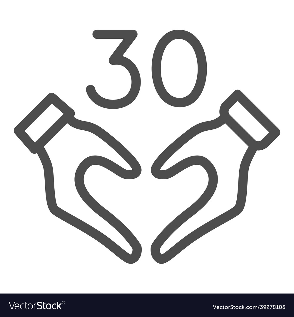 Hands in heart shape and number 30 line icon vector image Hands in heart shape and number 30 line icon