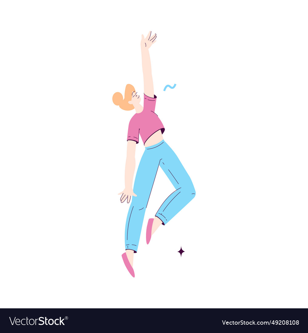 Happy woman character rejoicing and cheering with Vector Image