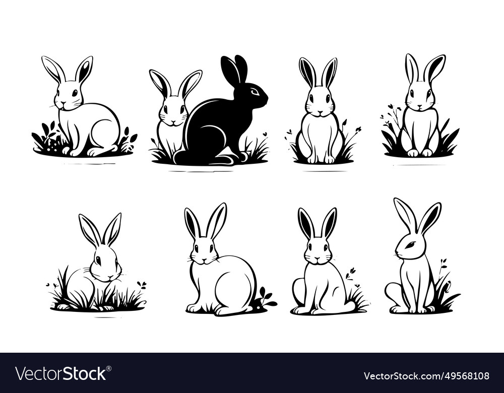 Isolated rabbit on white background set Vector Image Isolated rabbit on white background set