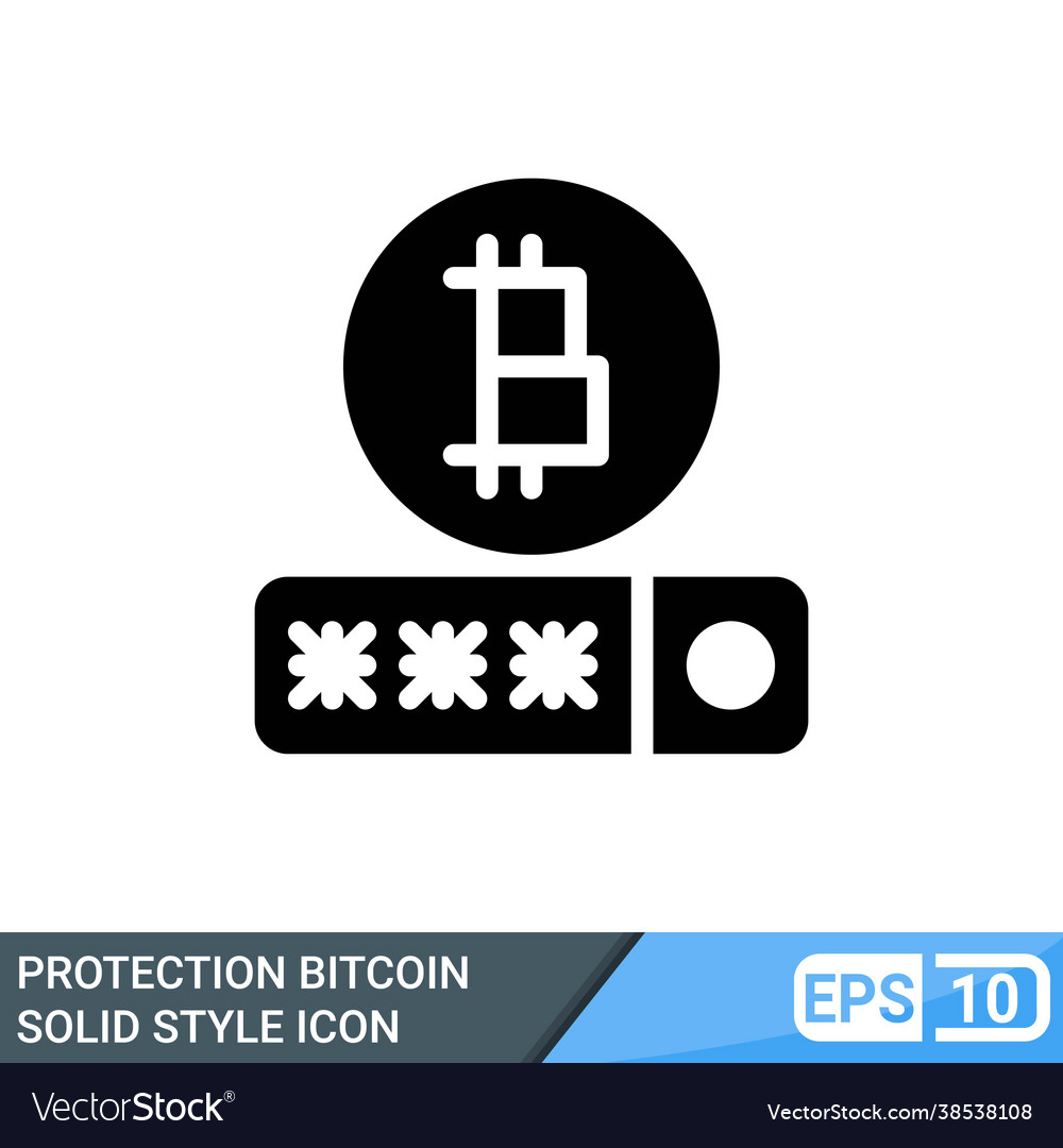 Secure and protected bitcoin solid style icon vector image Secure and protected bitcoin solid style icon