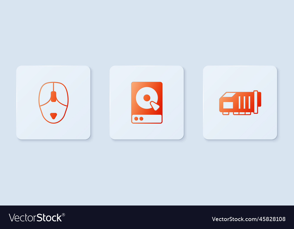 Set hard disk drive hdd computer mouse and video vector image Set hard disk drive hdd computer mouse and video