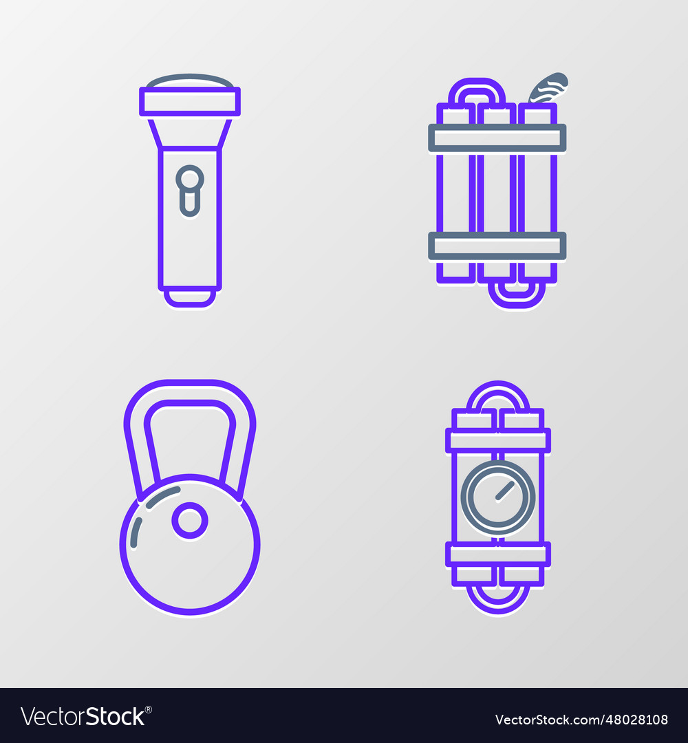 Set line detonate dynamite bomb stick and timer vector image Set line detonate dynamite bomb stick and timer