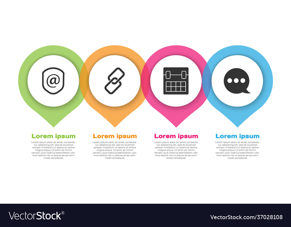 Set shield with mail and e-mail chain link vector image Set shield with mail and e-mail chain link
