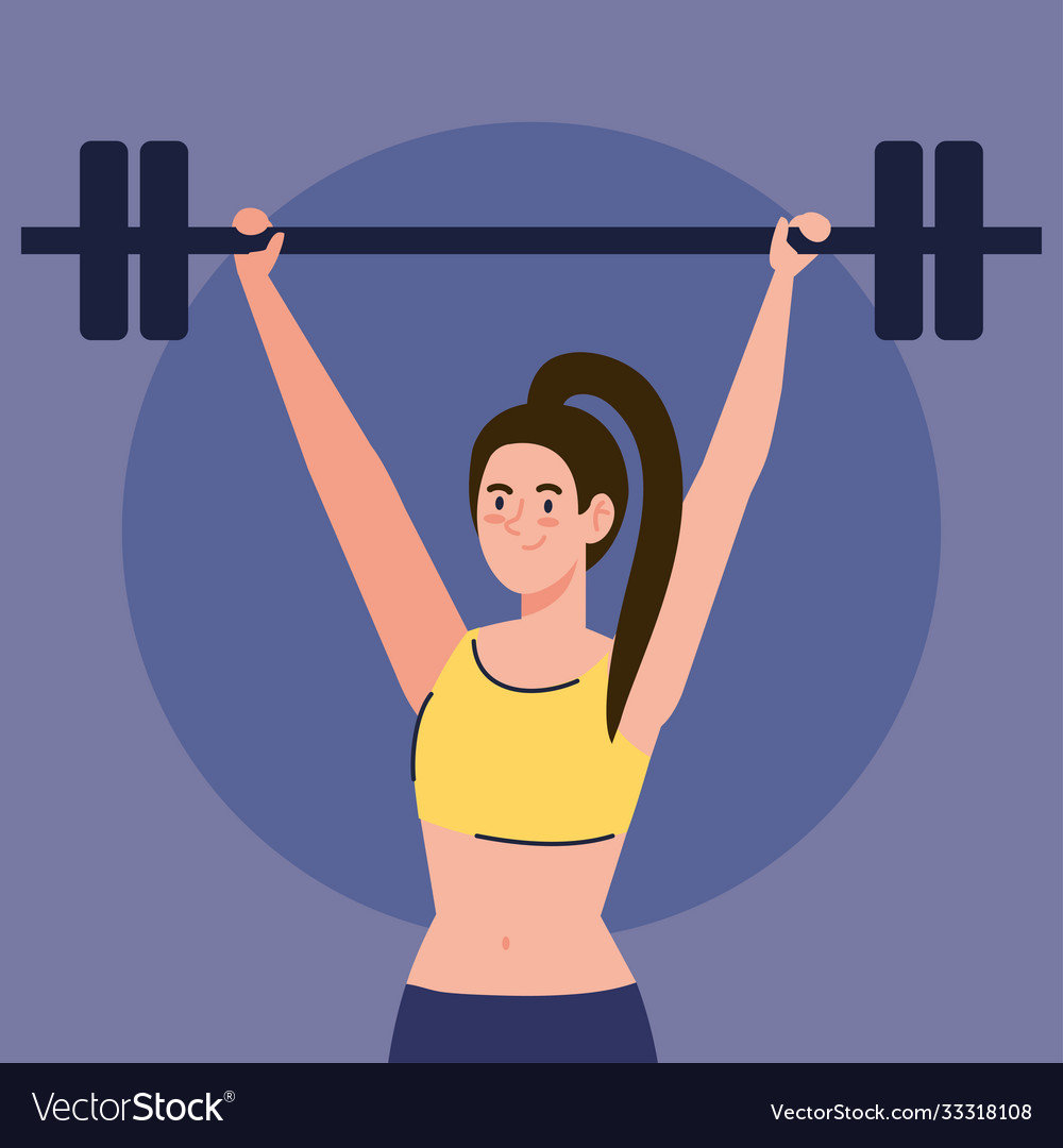 Woman doing exercises with weight bar outdoor Vector Image