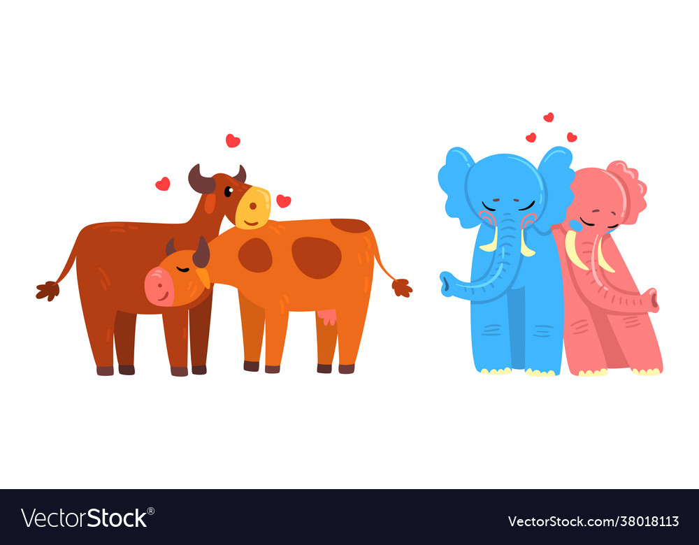 Tierpaare in Liebe gesetzt niedliche romantische Kuh vector image Tierpaare in Liebe gesetzt niedliche romantische Kuh