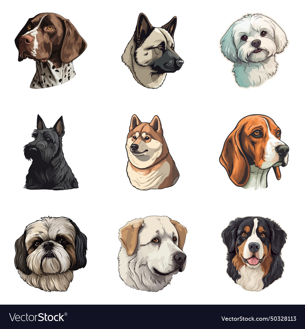 Dogs flat icon set isolated on white background Vector Image