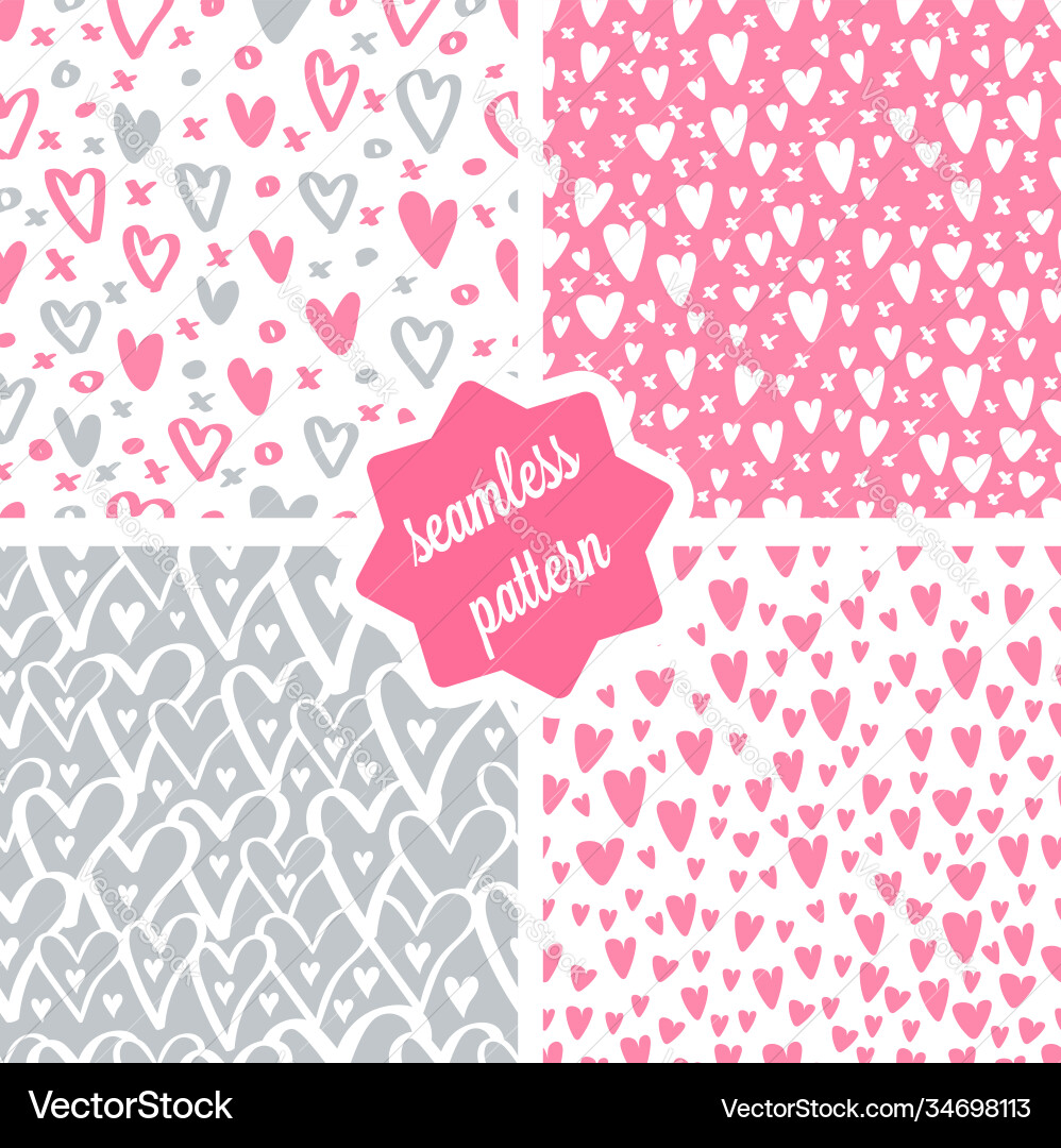 Hearts seamless patterns set Royalty Free Vector Image