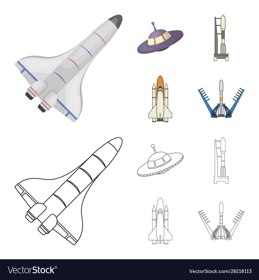 Isolated object spaceship and ship sign set