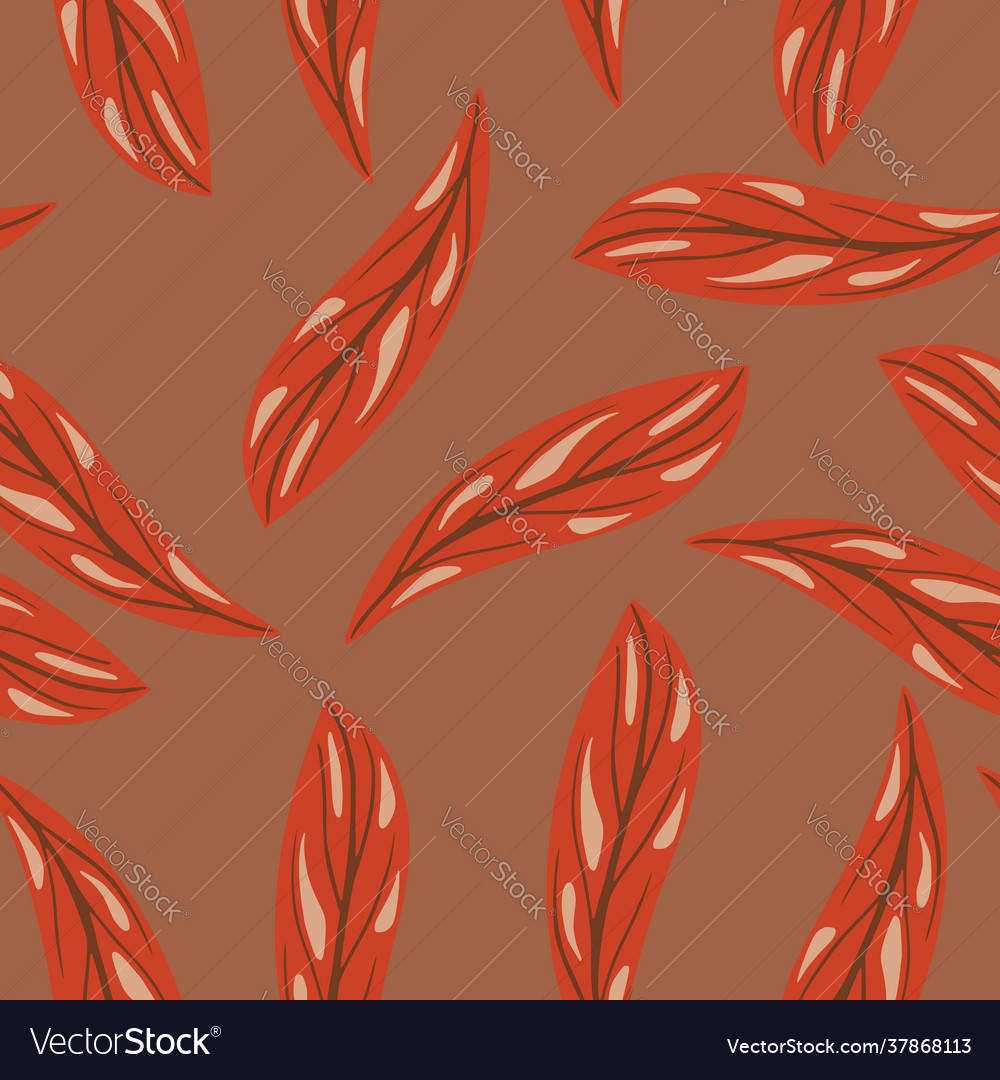 Red random simple doodle leaf seamless pattern vector image Red random simple doodle leaf seamless pattern