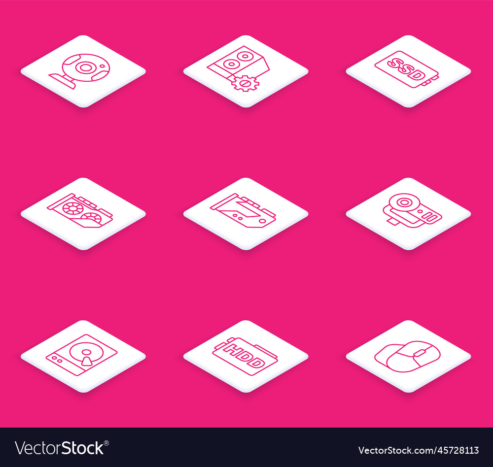 Set line web camera case of computer ssd card vector image Set line web camera case of computer ssd card