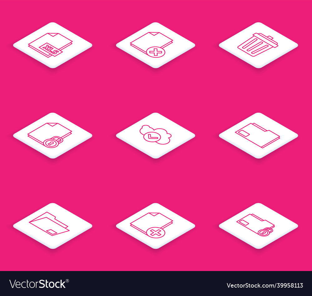Set line xls file document delete trash can vector image Set line xls file document delete trash can