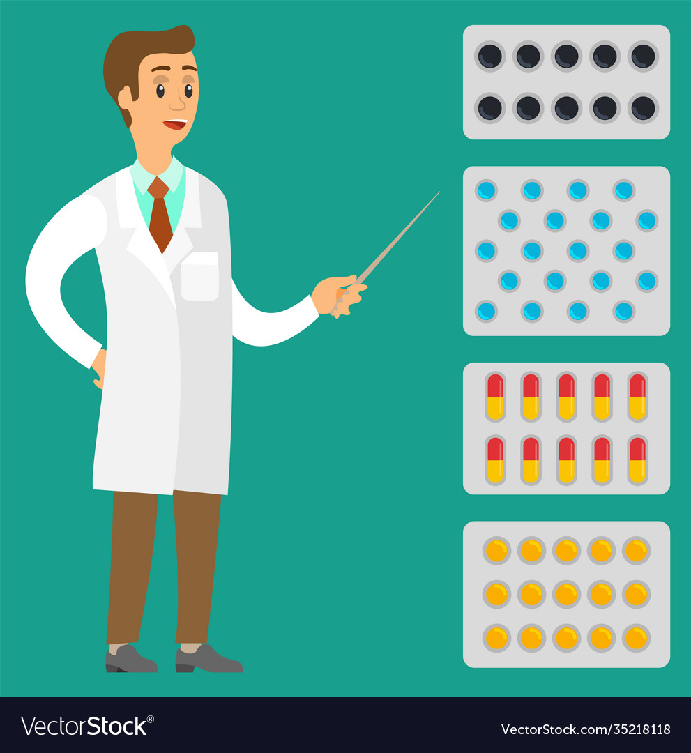 A man with pointer talks about pills professor