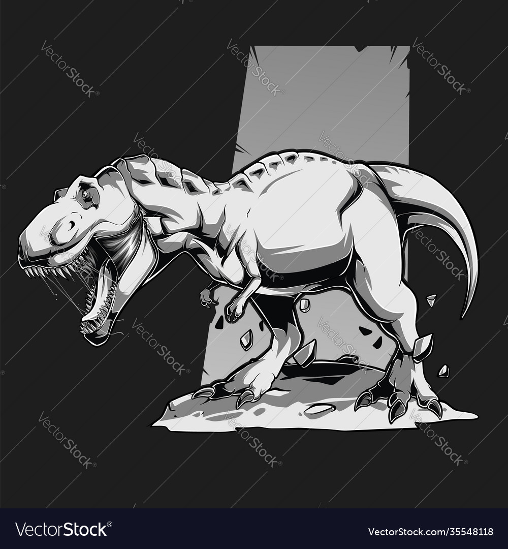 Black White Angry T Rex Dinosaur Royalty Free Vector Image