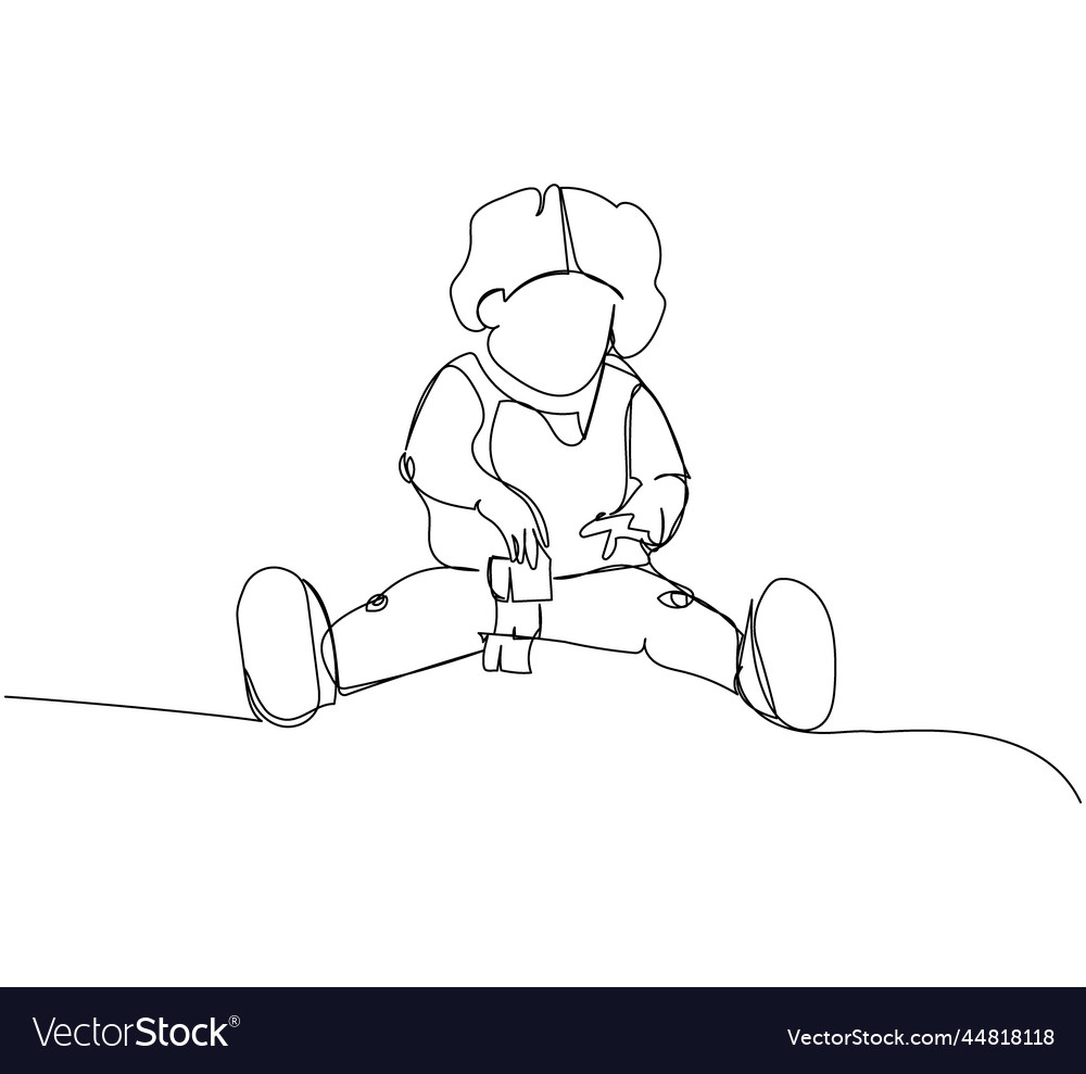 Child Playing with Blocks - One Line Art