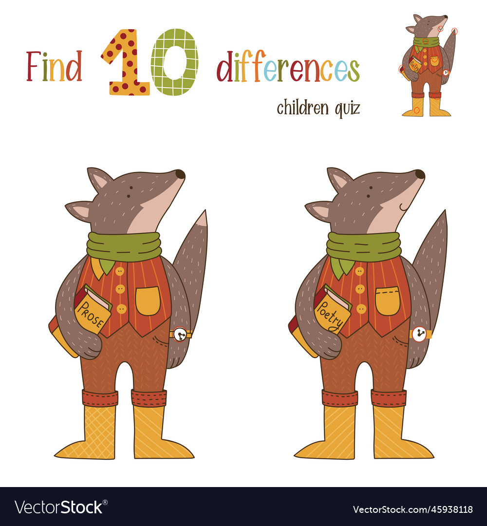 Children quiz with wolf cute Royalty Free Vector Image