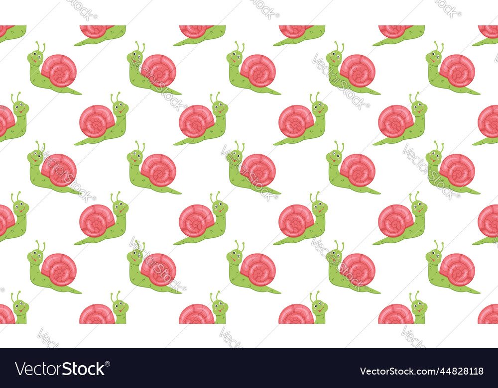 Cute snail character seamless pattern design