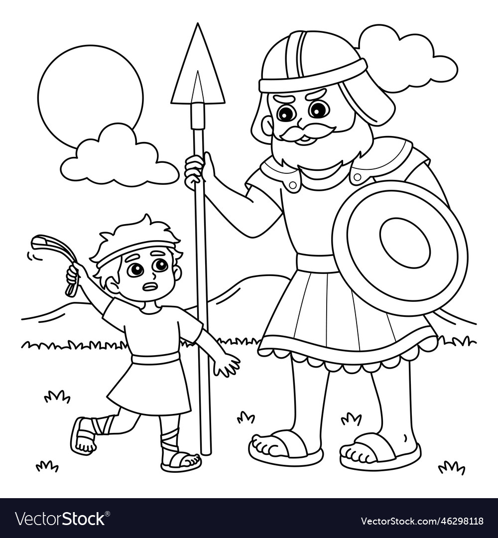 David And Goliath Coloring Page For Kids Vector Image
