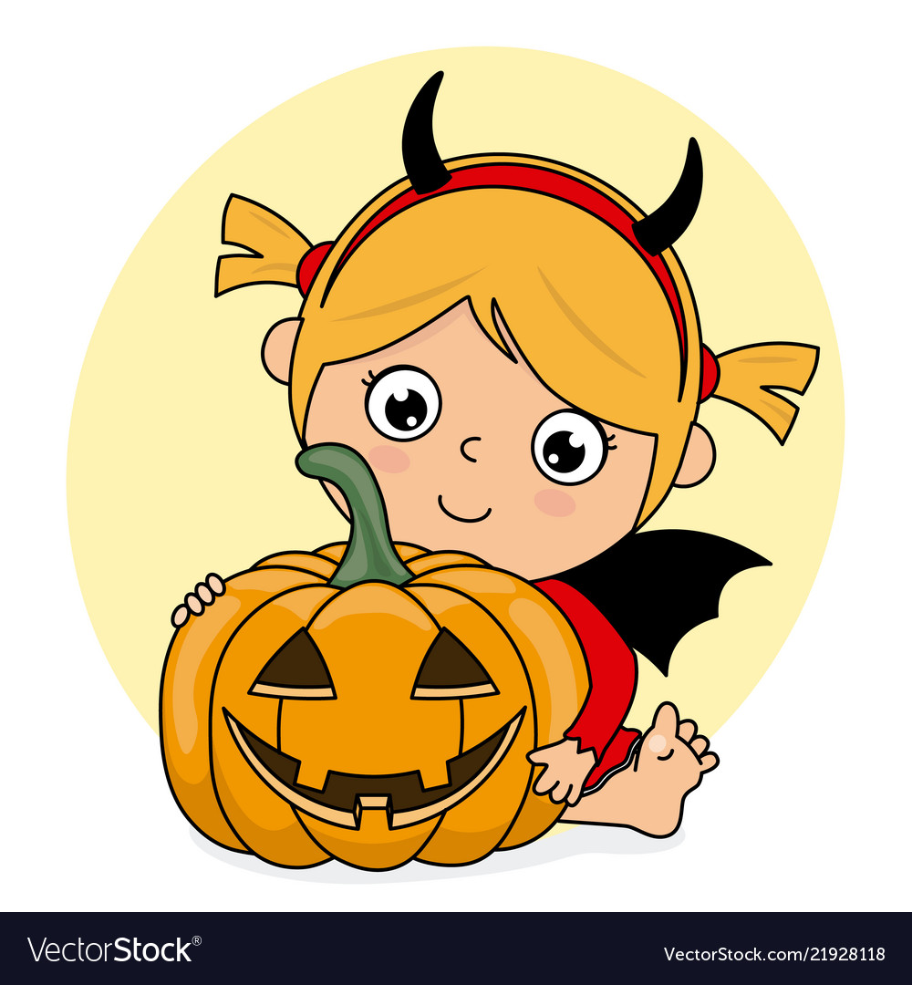 Girl dressed up as a demon with pumpkin Royalty Free Vector