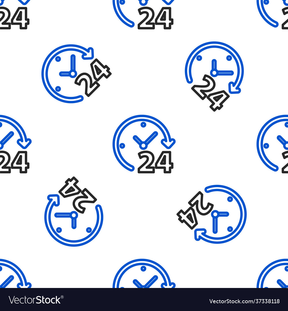 Line clock 24 hours icon isolated seamless pattern vector image Line clock 24 hours icon isolated seamless pattern