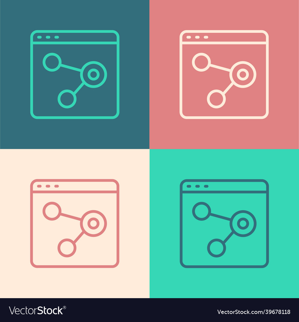 Pop art line browser window icon isolated on color