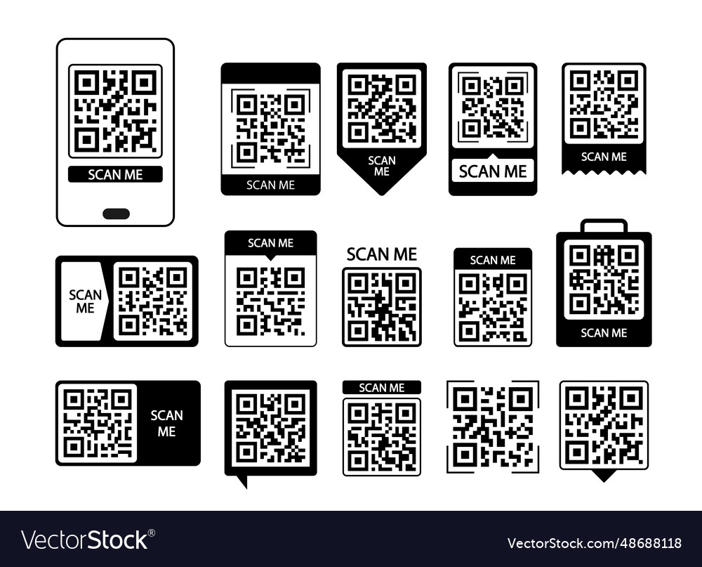 Qr codes templates scan me mobile app phone tags Vector Image