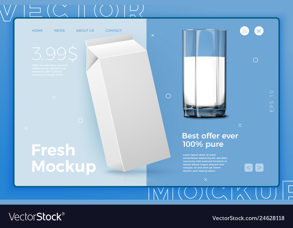 Realistic 3d white milk pack with glass