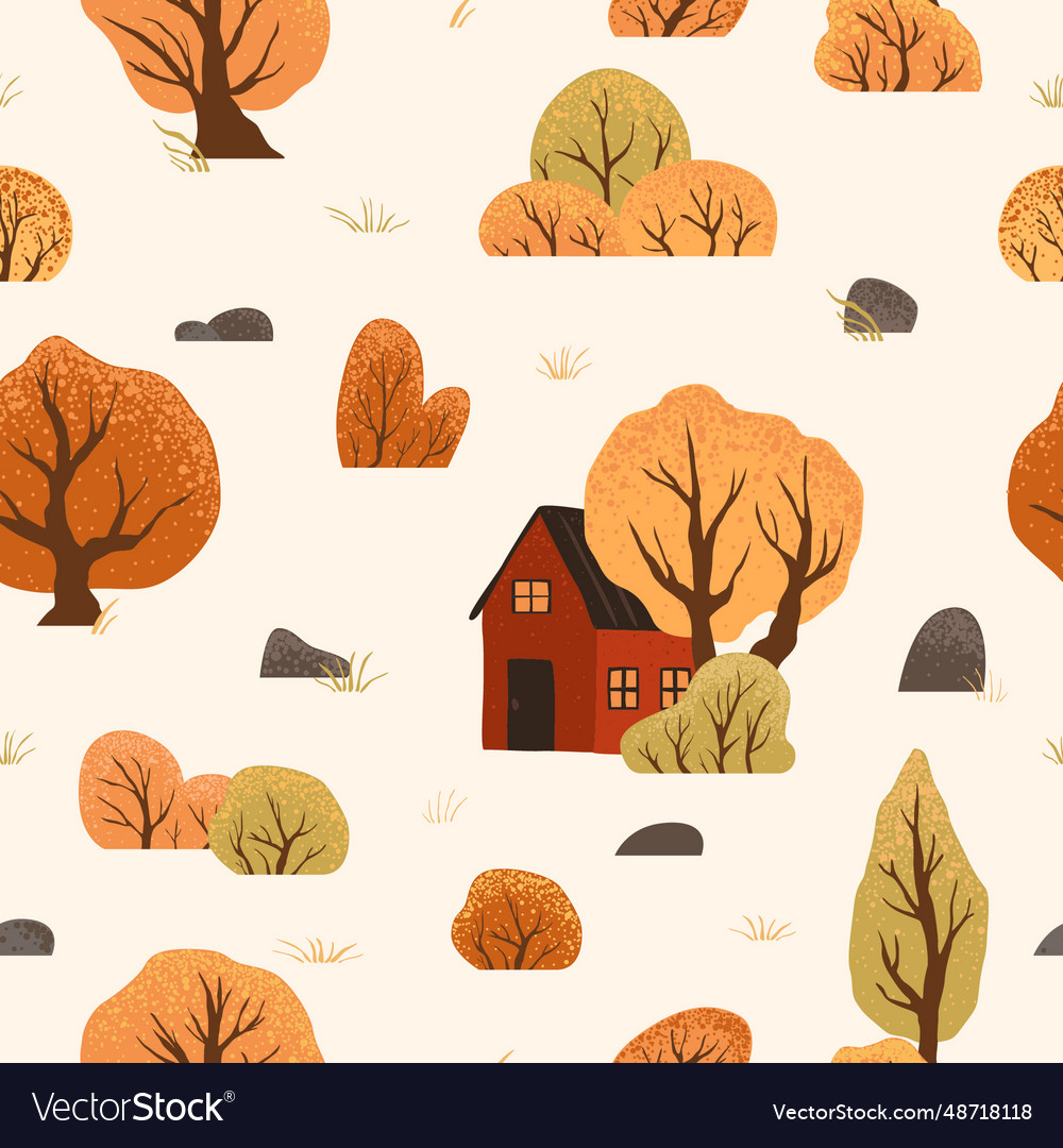 Seamless pattern with autumn trees bushes Vector Image Seamless pattern with autumn trees bushes