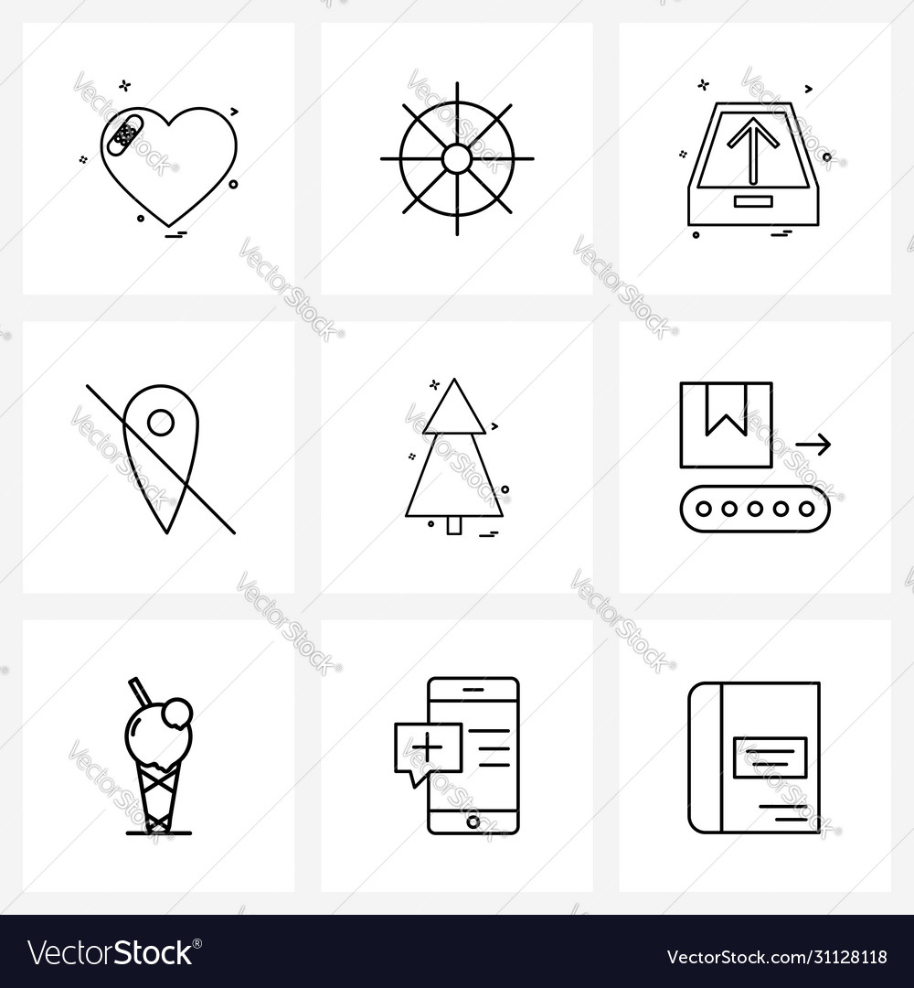 Set 9 simple line icons nature marker drop