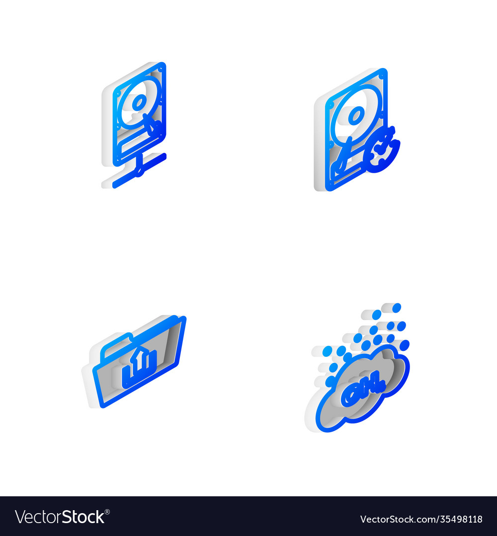 Set isometric line hard disk drive with clockwise vector image Set isometric line hard disk drive with clockwise