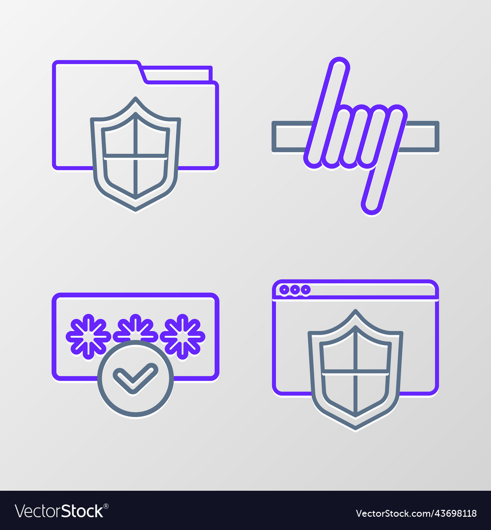 Set line browser with shield password protection vector image Set line browser with shield password protection