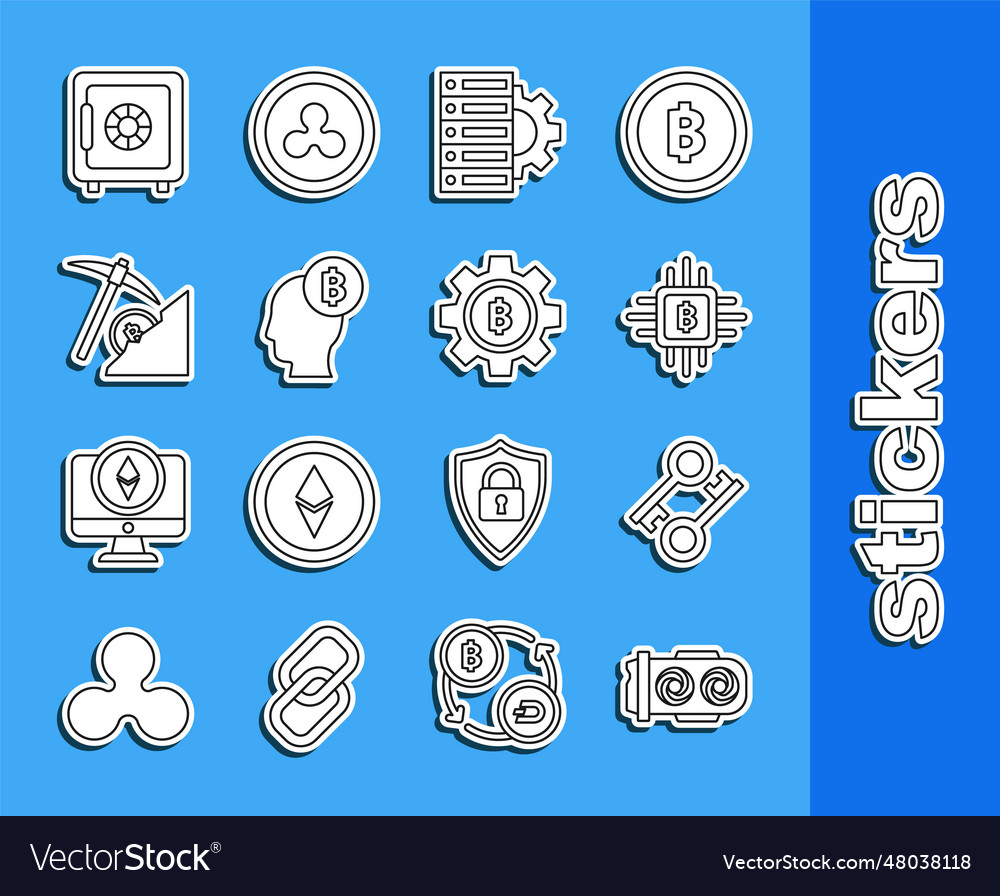 Set line mining farm cryptocurrency key cpu vector image Set line mining farm cryptocurrency key cpu