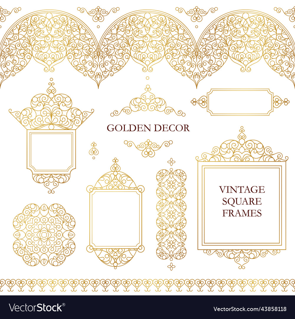 Set of line art frames seamless border