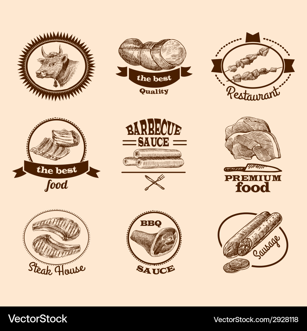 Sketch meat labels Royalty Free Vector Image - VectorStock