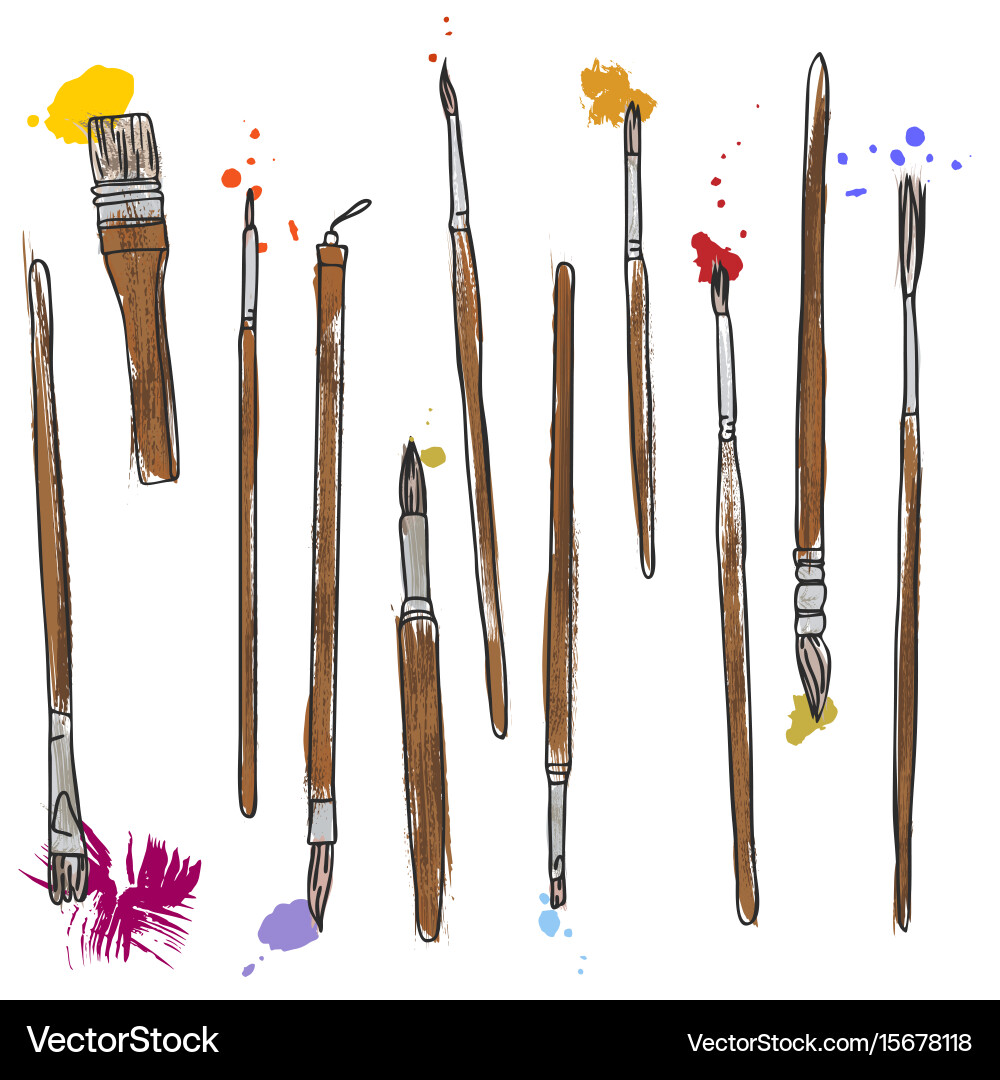 Stationery art materials set paint brushes Vector Image