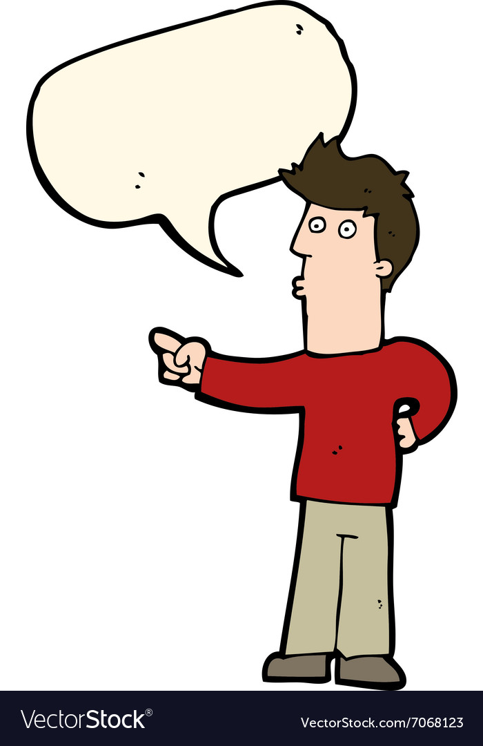 Cartoon curious man pointing with speech bubble Vector Image