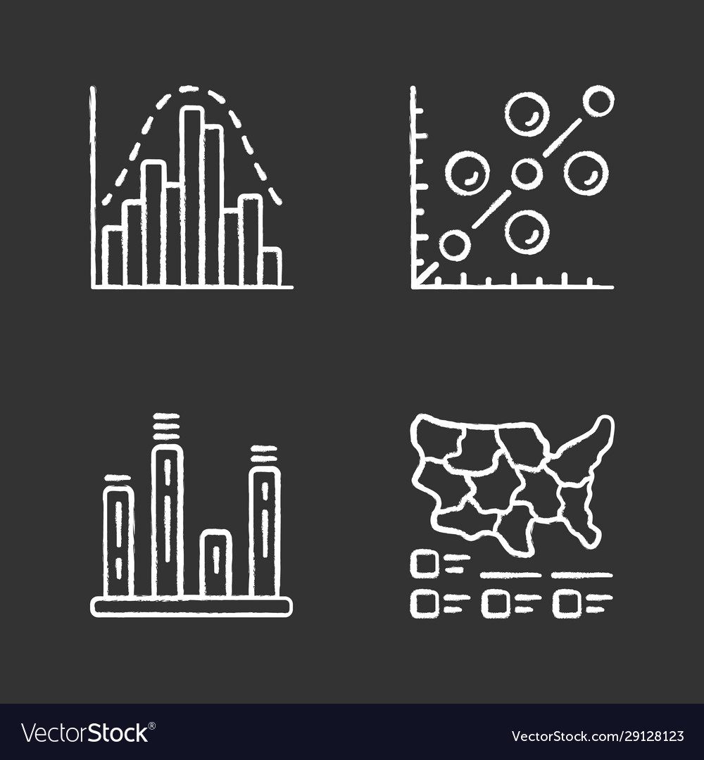 Diagrams chalk icons set histogram bar graph