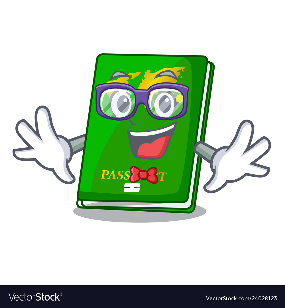 Geek green passport in the cartoon shape