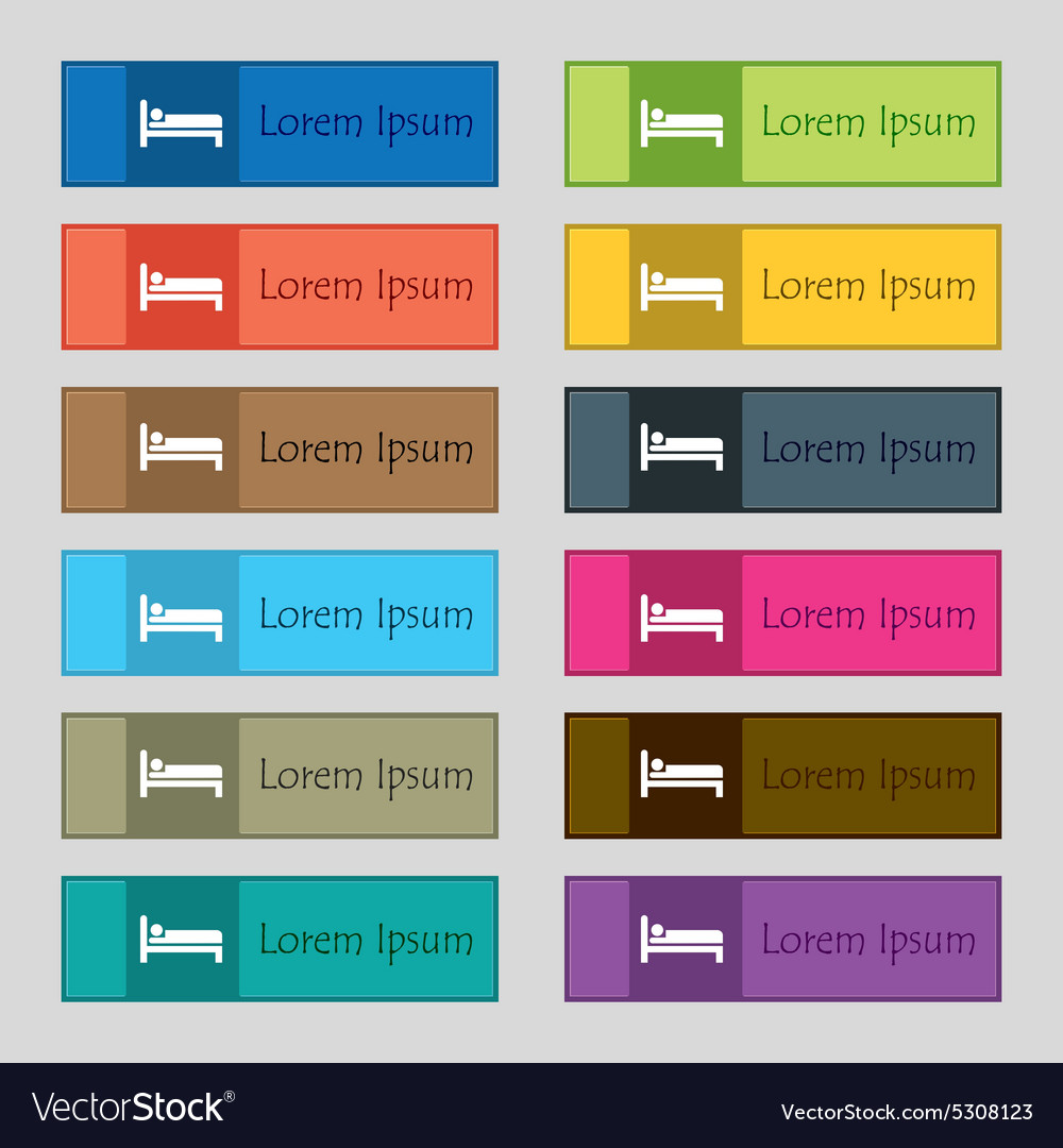 Hotel icon sign set of twelve rectangular colorful