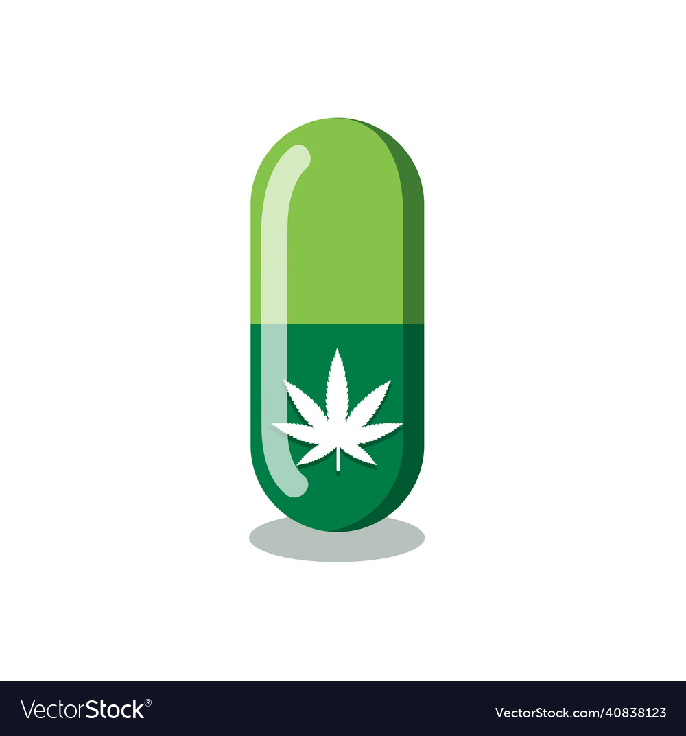 Pills with cannabis marijuana in capsule