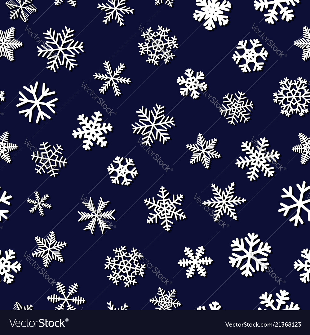 Seamless pattern of snowflakes with shadows