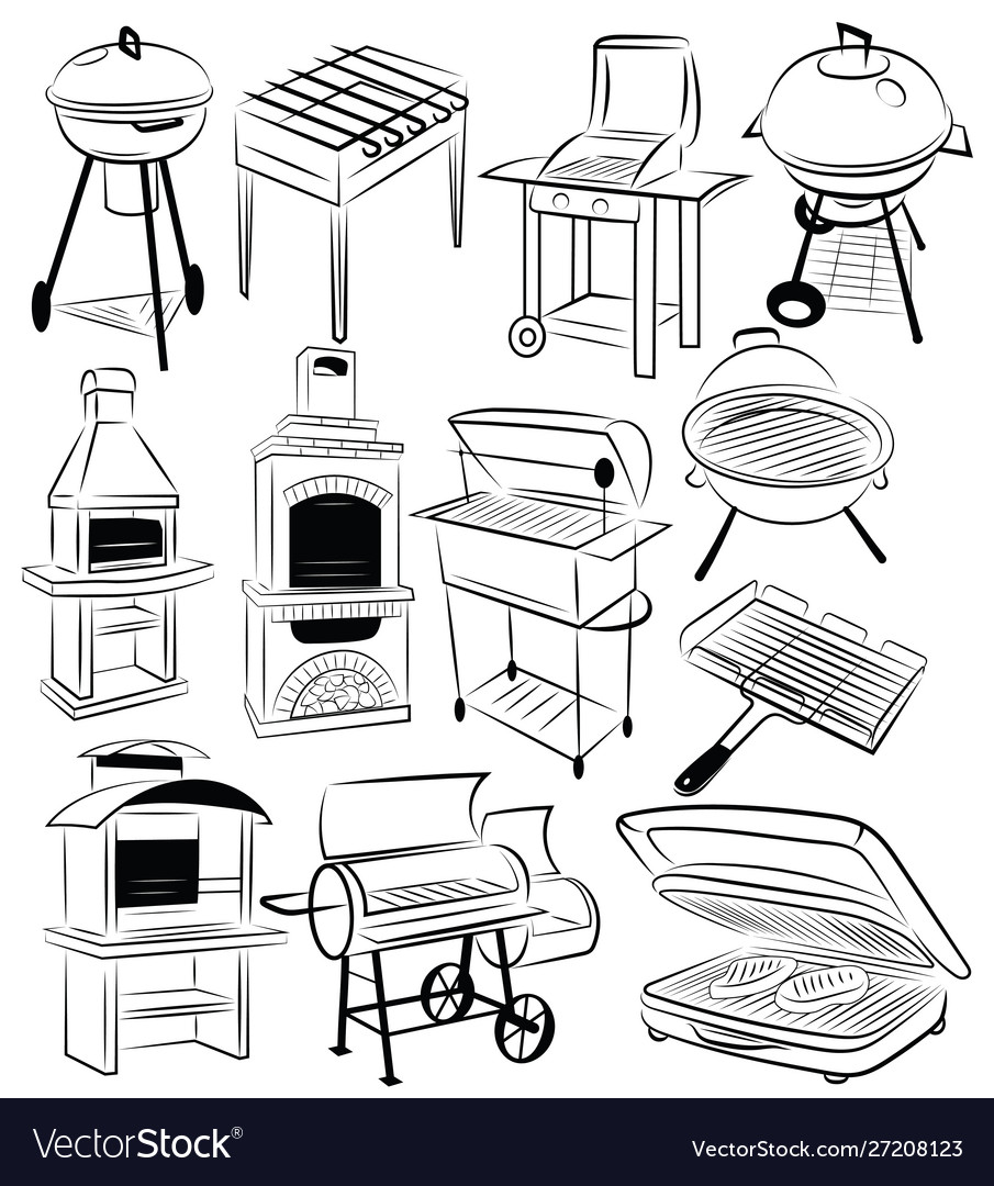 Set barbecue grills collection braziers