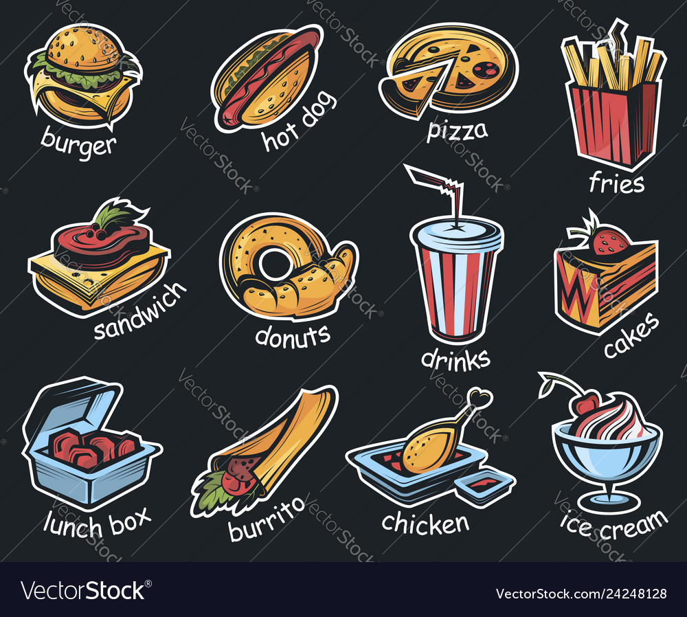 Fast food set Royalty Free Vector Image - VectorStock